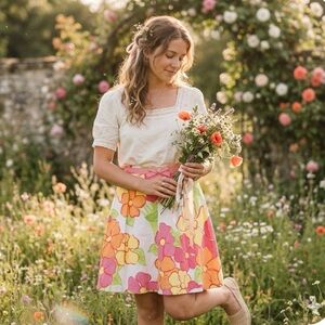 Vintage Lilly Pulitzer Vibrant Floral Cotton Skirt Size 10 Preppy Tropical